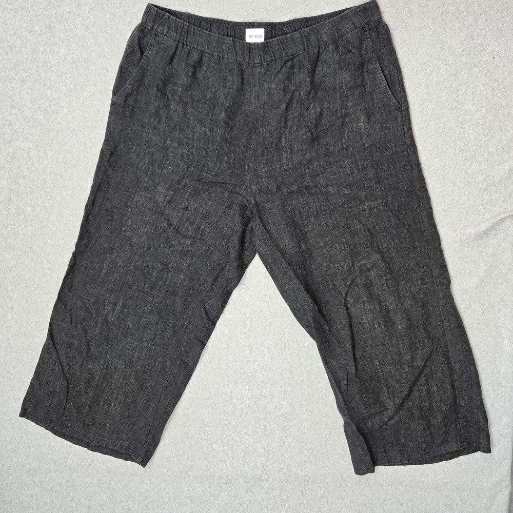 Eileen Fisher Women Pants 36 Gray Organic Linen Wide-Leg Coastal Beach 25"